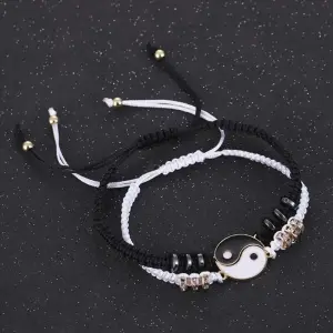 Gelang tangan couple set keren rajut tai chi yin yan gold black white gl99 - Rp 15.500